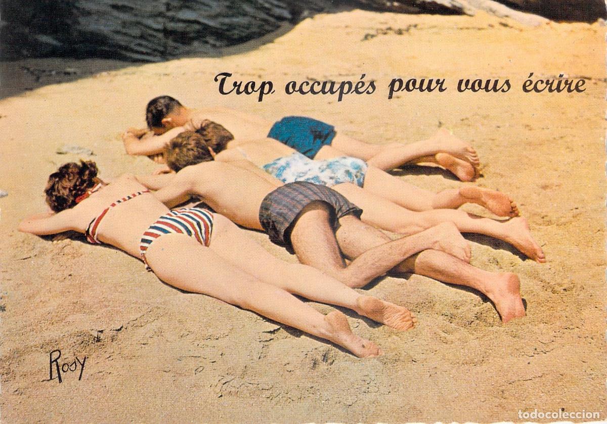 Postales: Postal Francesa de Humor de Vacaciones Gente Tomando el Sol en la Playa