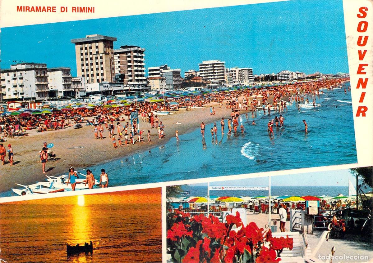 Postales: Postal Souvenir de Miramare di Rimini Italia con Vistas de Playa y Atardecer