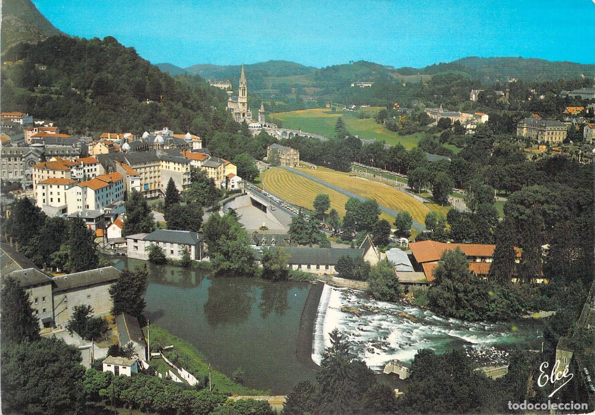 Postales: Postal de Lourdes con Vista General de la Bas&iacute;lica y el R&iacute;o Gave