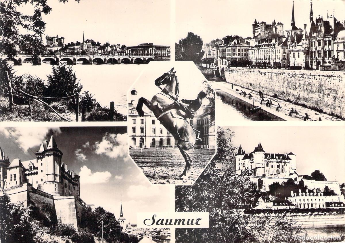 Postales: Postal Multivista de Saumur con vistas del Castillo y el Caballo Courbette