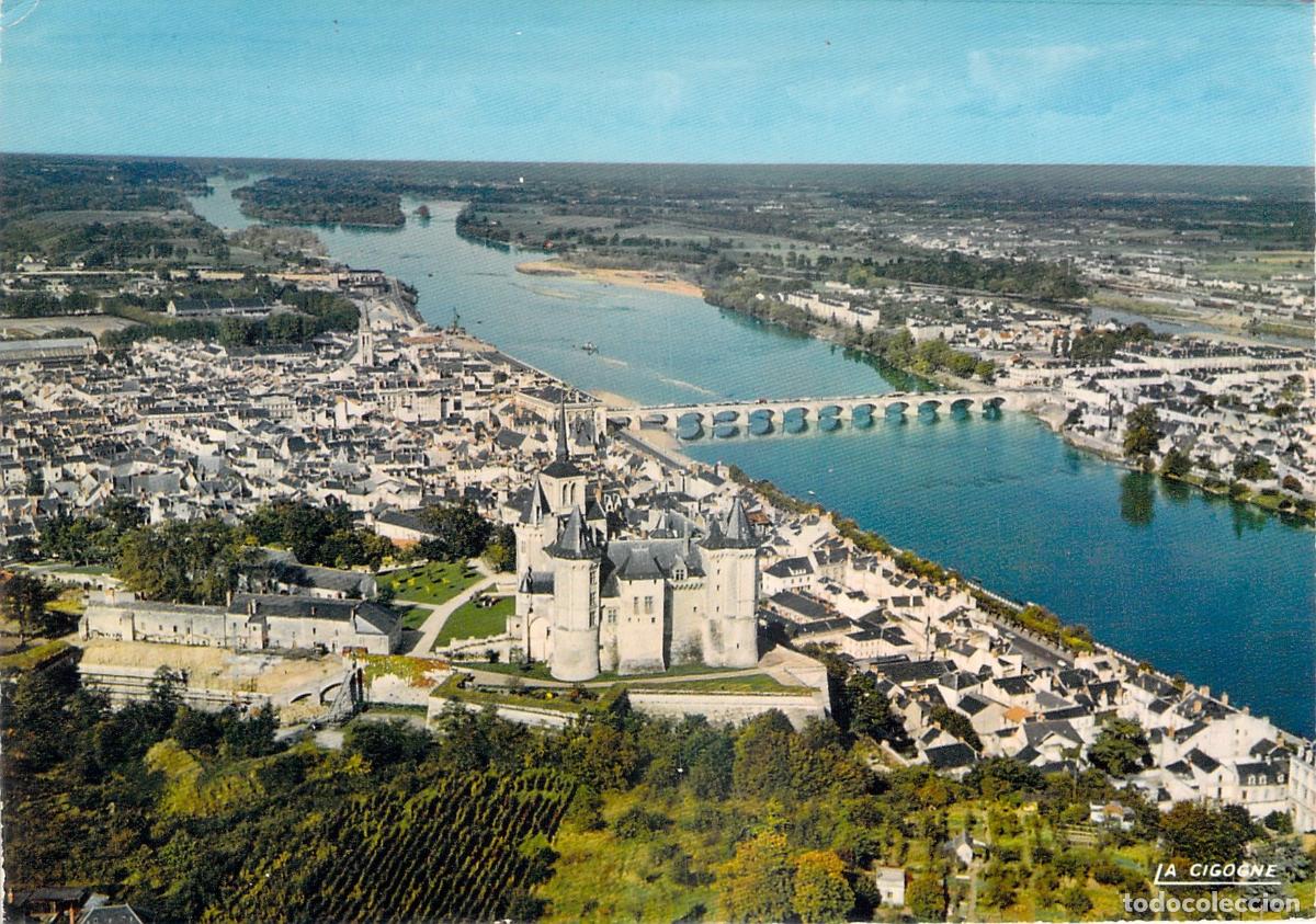 Postales: Postal de Saumur: Castillo y Puente Cessart sobre el R&iacute;o Loira