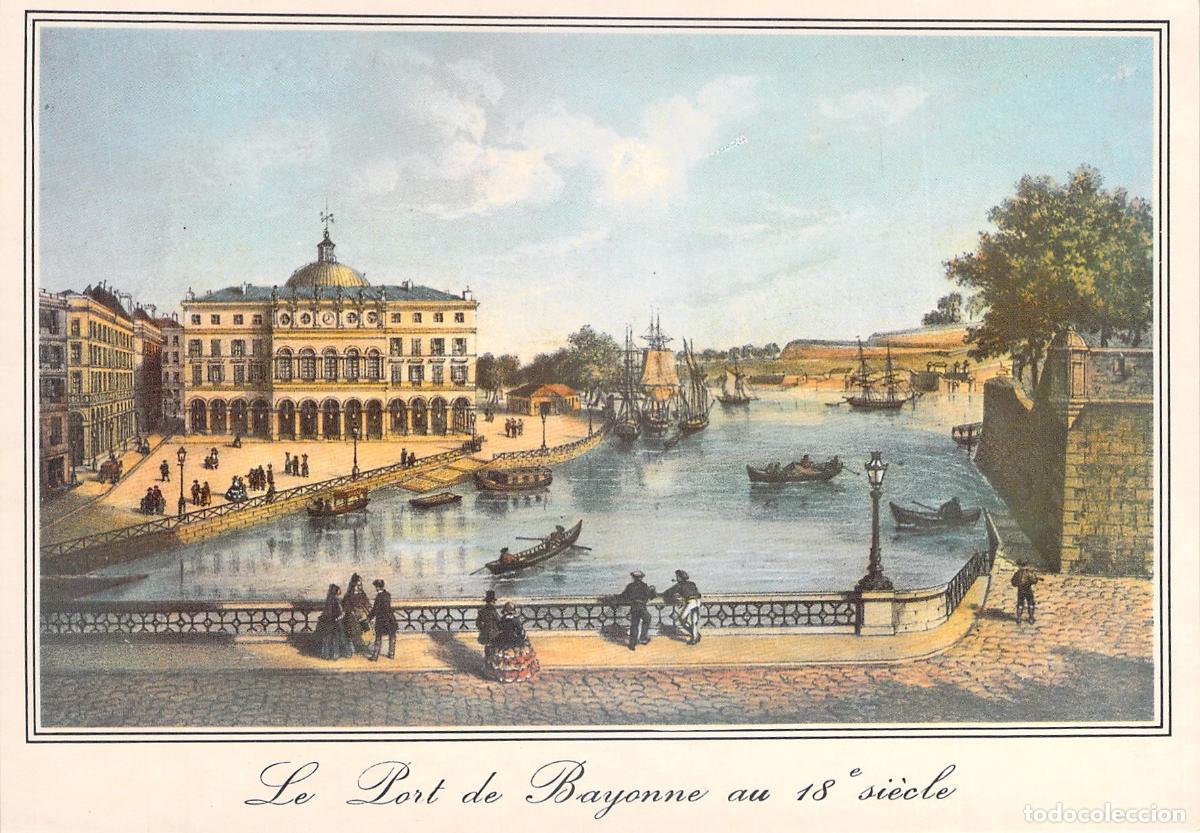 Postales: Postal del Puerto de Bayona con Teatro y Fortificaciones del R&eacute;duit