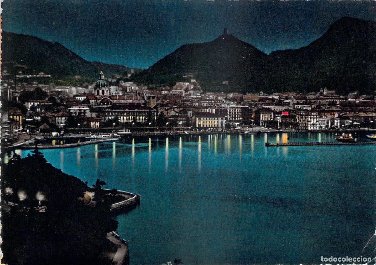 Postales: Postal de Como Italia Vista Nocturna del Lago y la Ciudad
