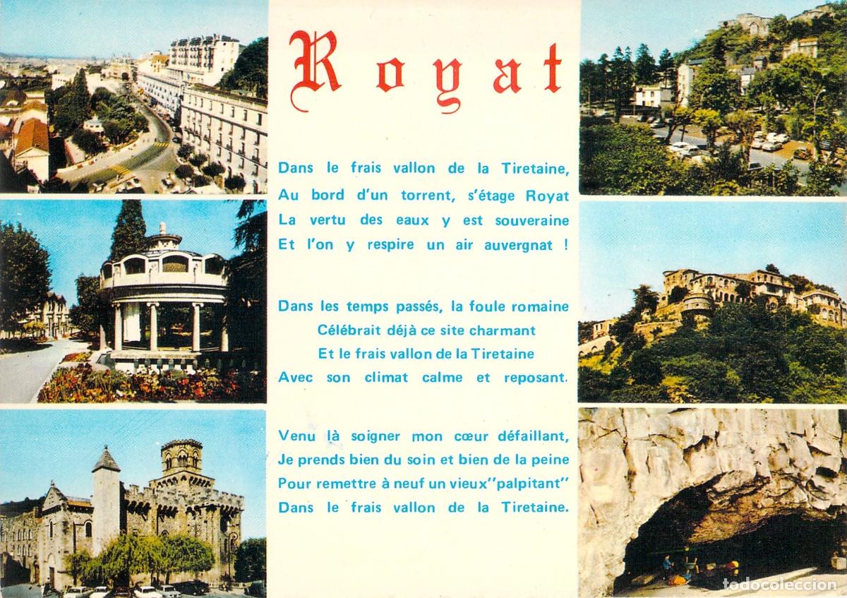 Postales: Postal Multivista de Royat con Poema y Vistas de la Ciudad