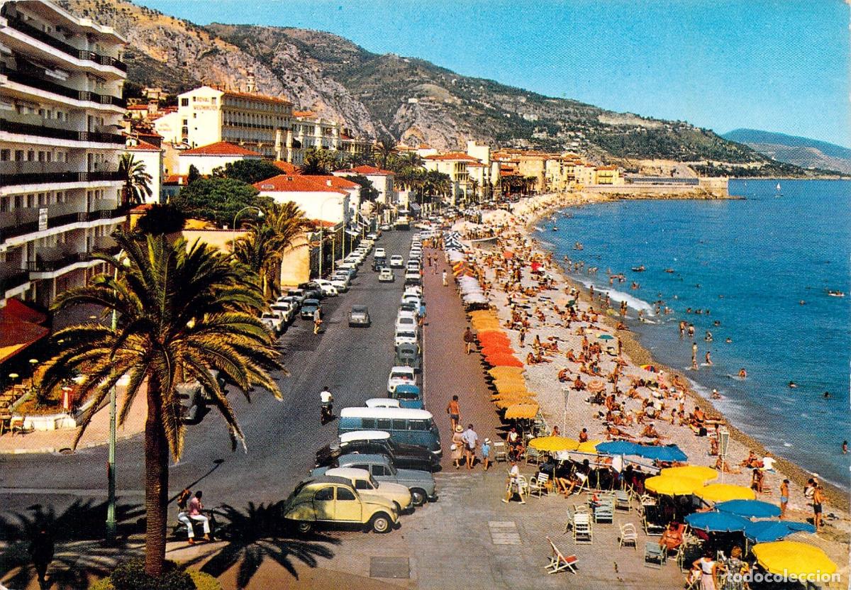 Postkarten: Postal de Menton Francia Playa y Quai G&eacute;n&eacute;ral Leclerc