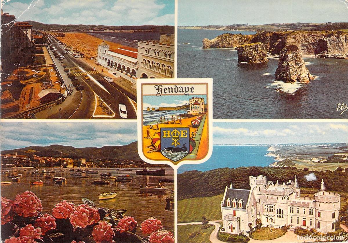 Postkarten: Postal Multivista de Hendaye, Francia - Playa, Castillo y Puerto