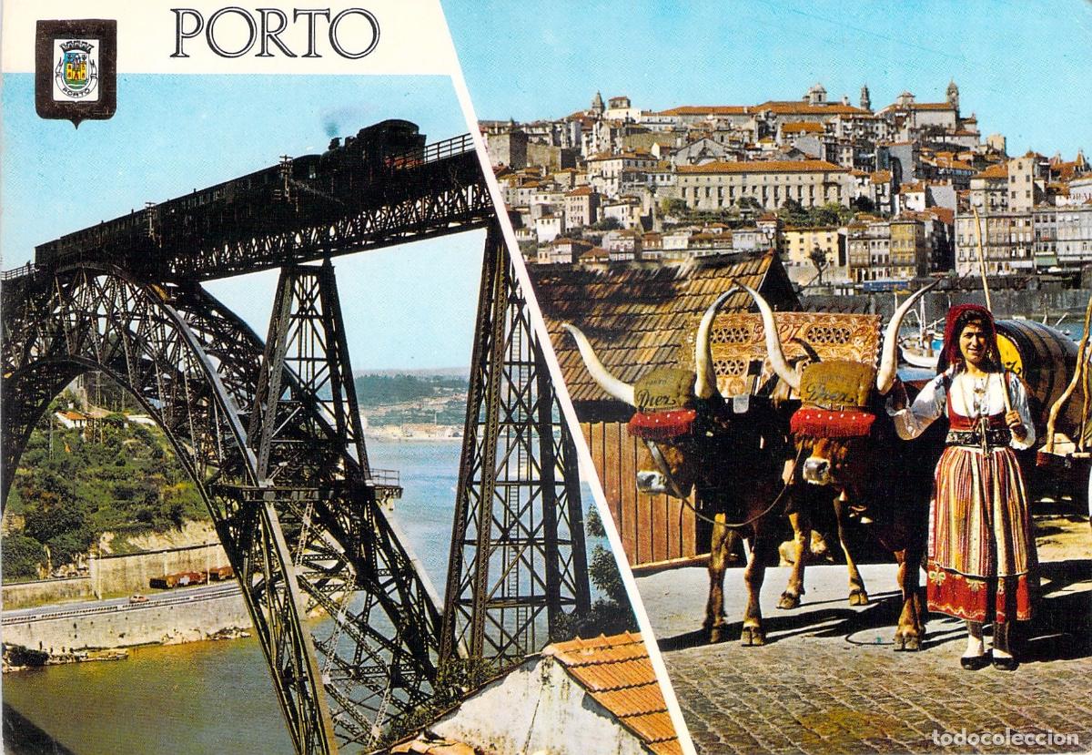 Postales: Postal de Oporto Portugal Puente Mar&iacute;a P&iacute;a y Trajes Tradicionales