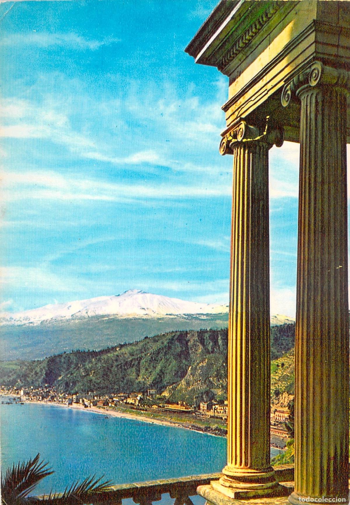 Postales: Postal de Taormina, Sicilia: Vista del Monte Etna y el Mar