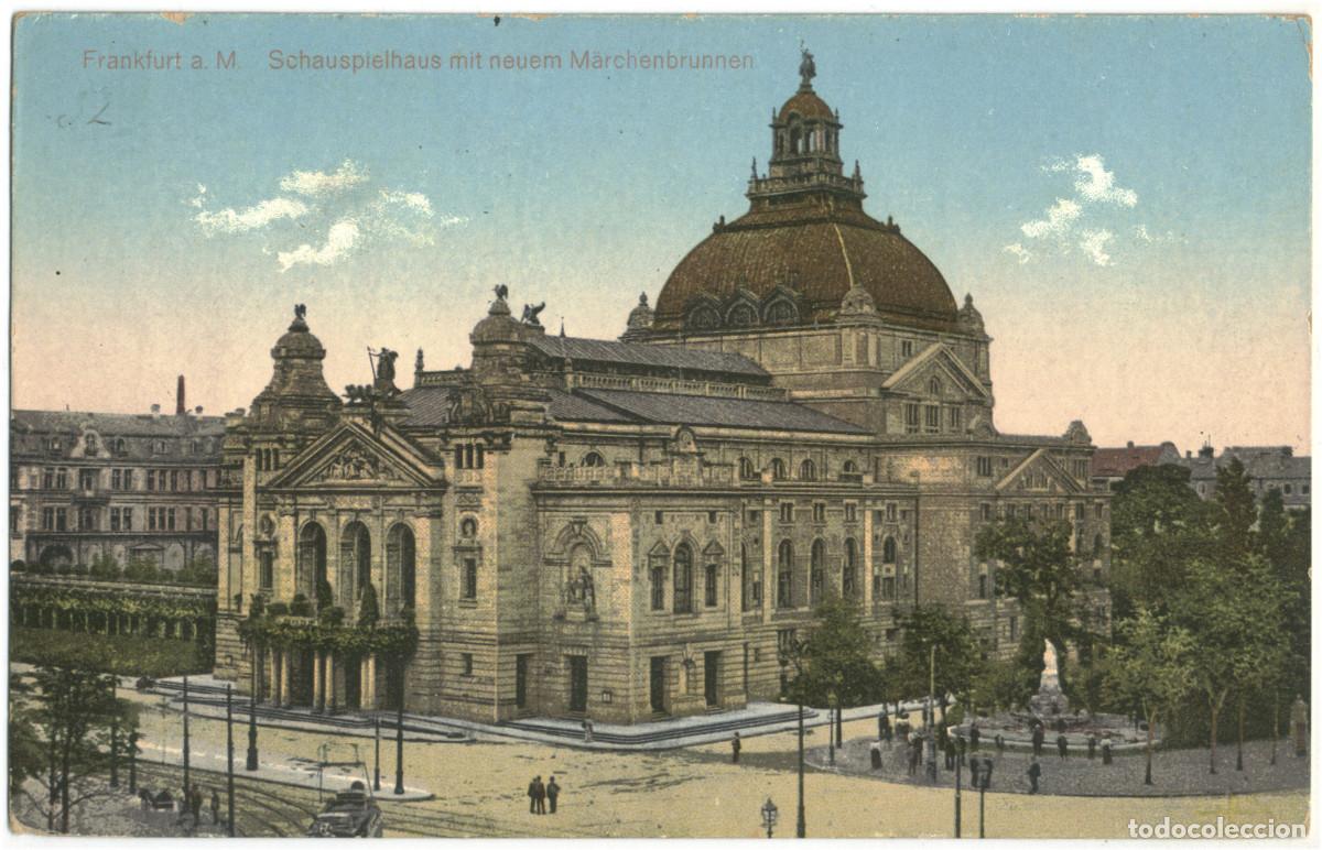 Postales: FRANKFURT a. M._Schauspielhaus mit nuem Marchenbrunnen_H. Nord; 202 / teatros Alemania