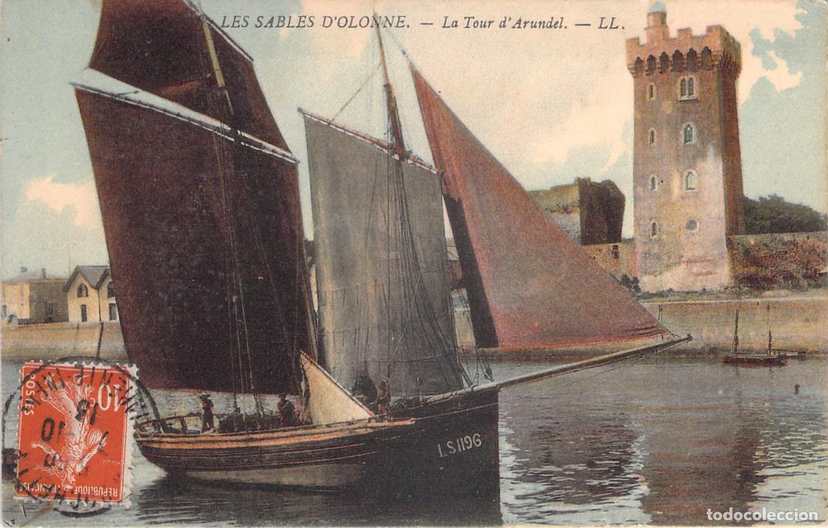 Postcards: Postal de Les Sables d'Olonne con la Torre de Arundel y Barco de Vela