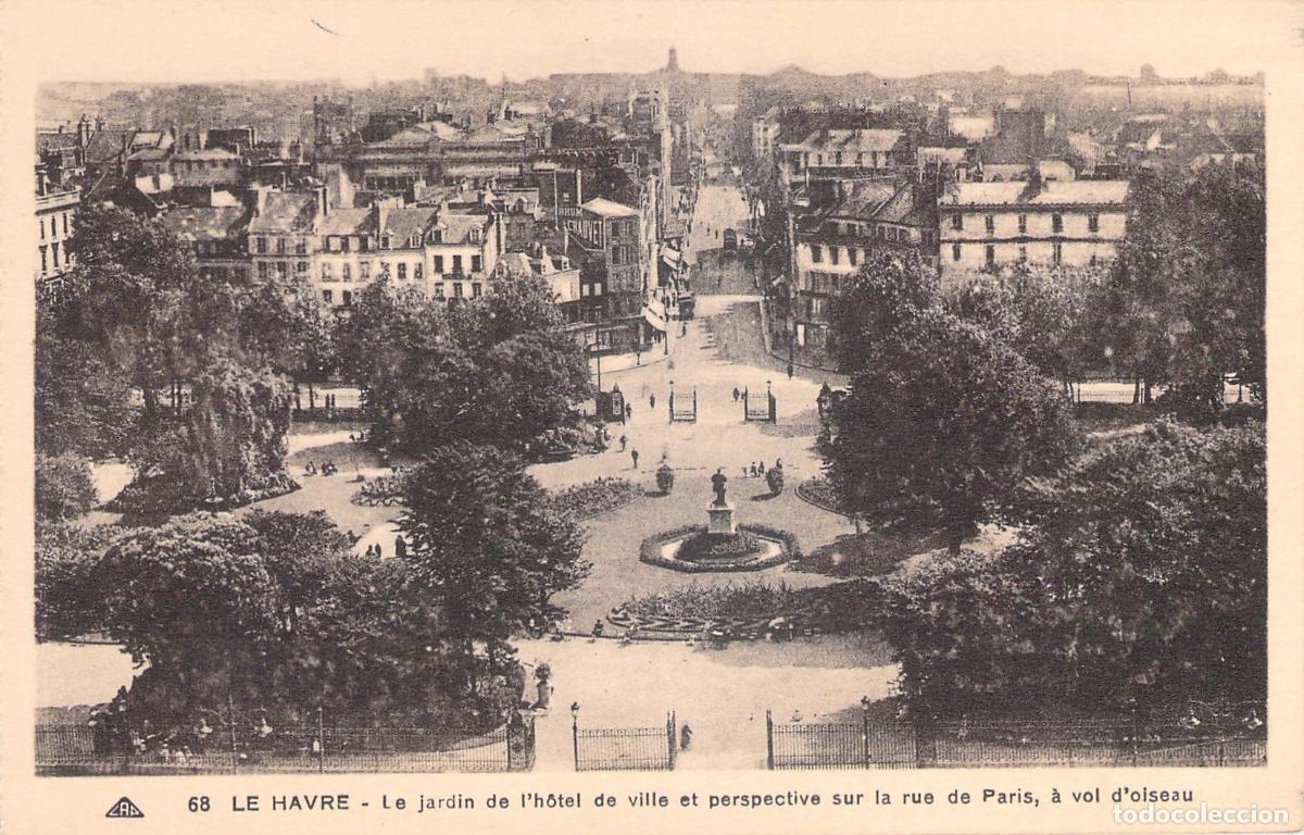 Postcards: Postal Le Havre Jard&iacute;n del Ayuntamiento y Calle de Par&iacute;s