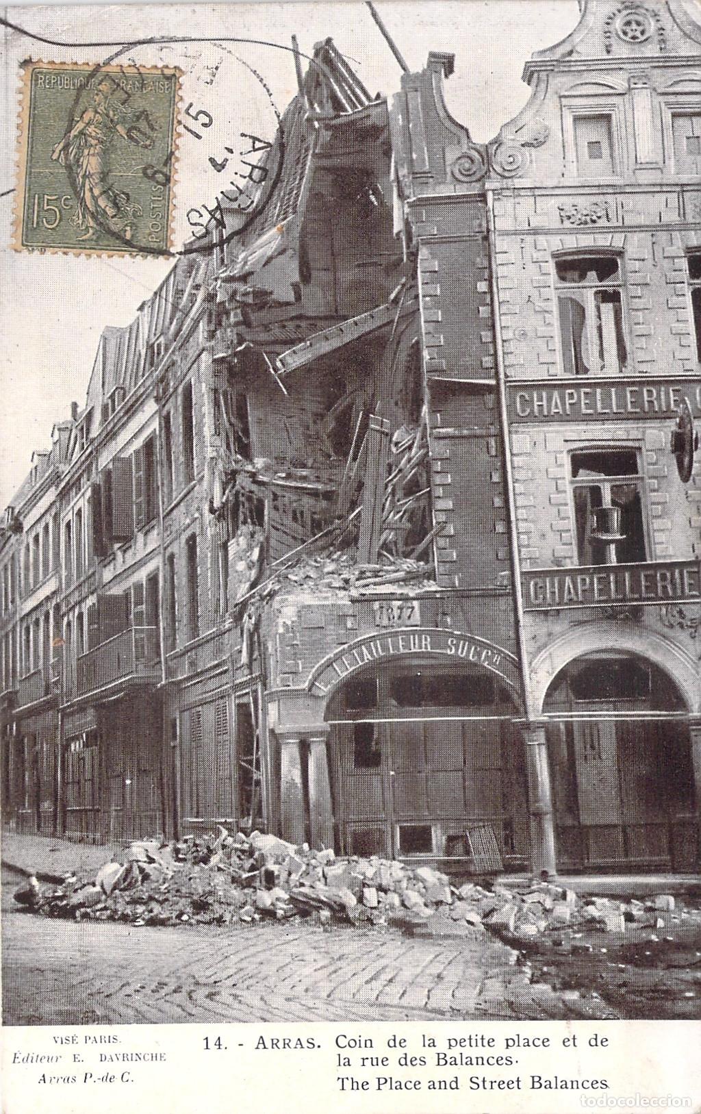 Postais: Postal de Arras: Esquina de la Rue des Balances en Ruinas