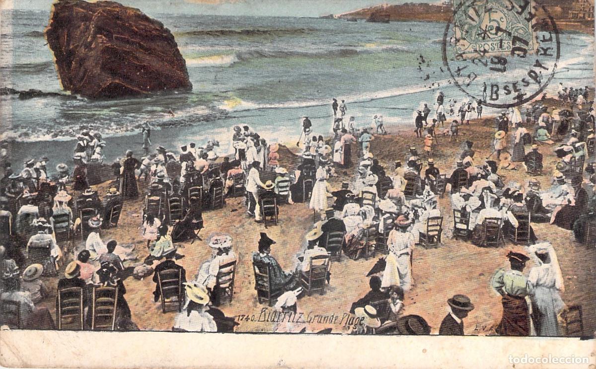 Postales: Tarjeta Postal de la Grande Plage de Biarritz con Ba&ntilde;istas