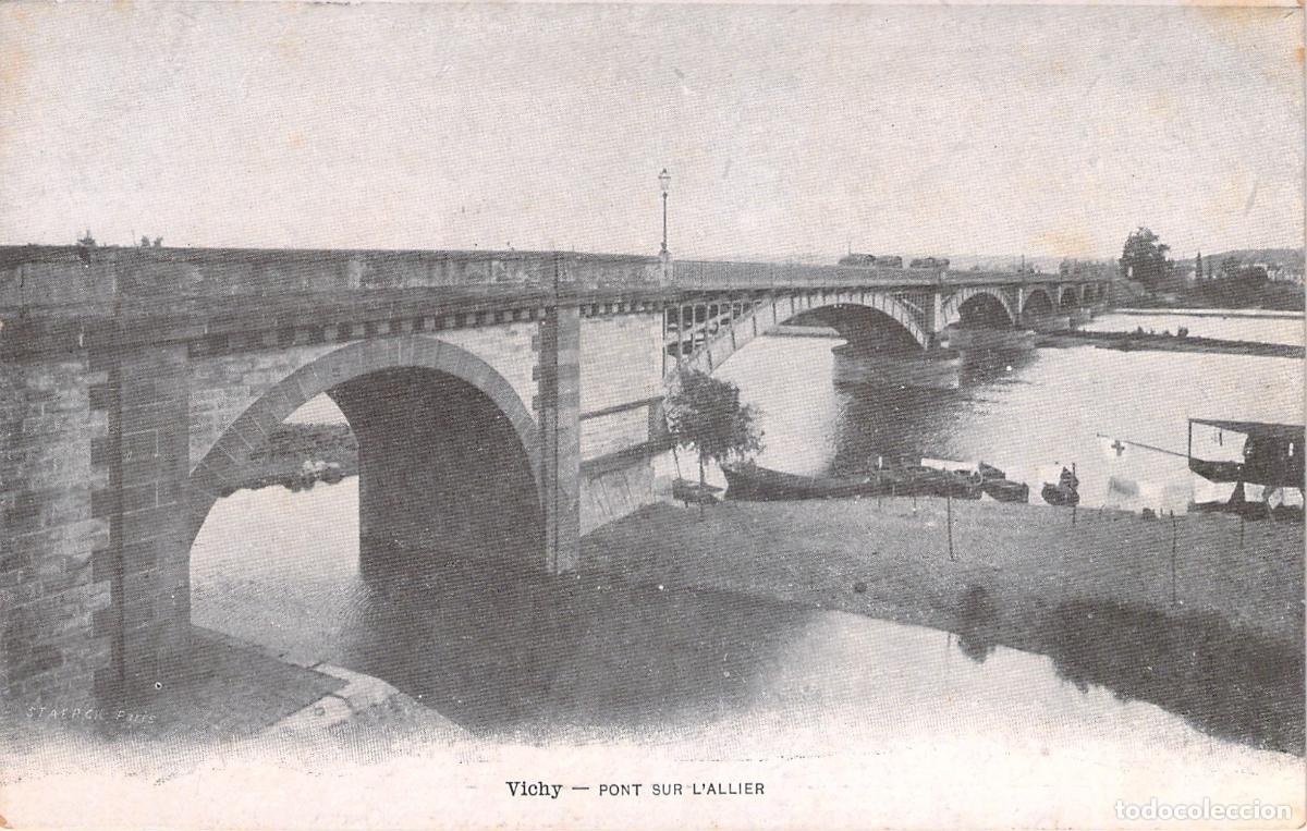 Postales: Postal de Vichy - Puente sobre el r&iacute;o Allier con Publicidad