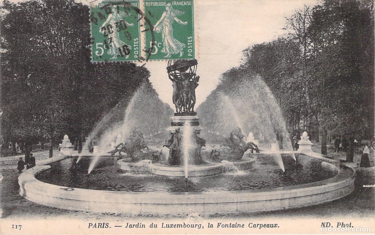 Postales: Postal de Par&iacute;s Jard&iacute;n de Luxemburgo y la Fuente Carpeaux