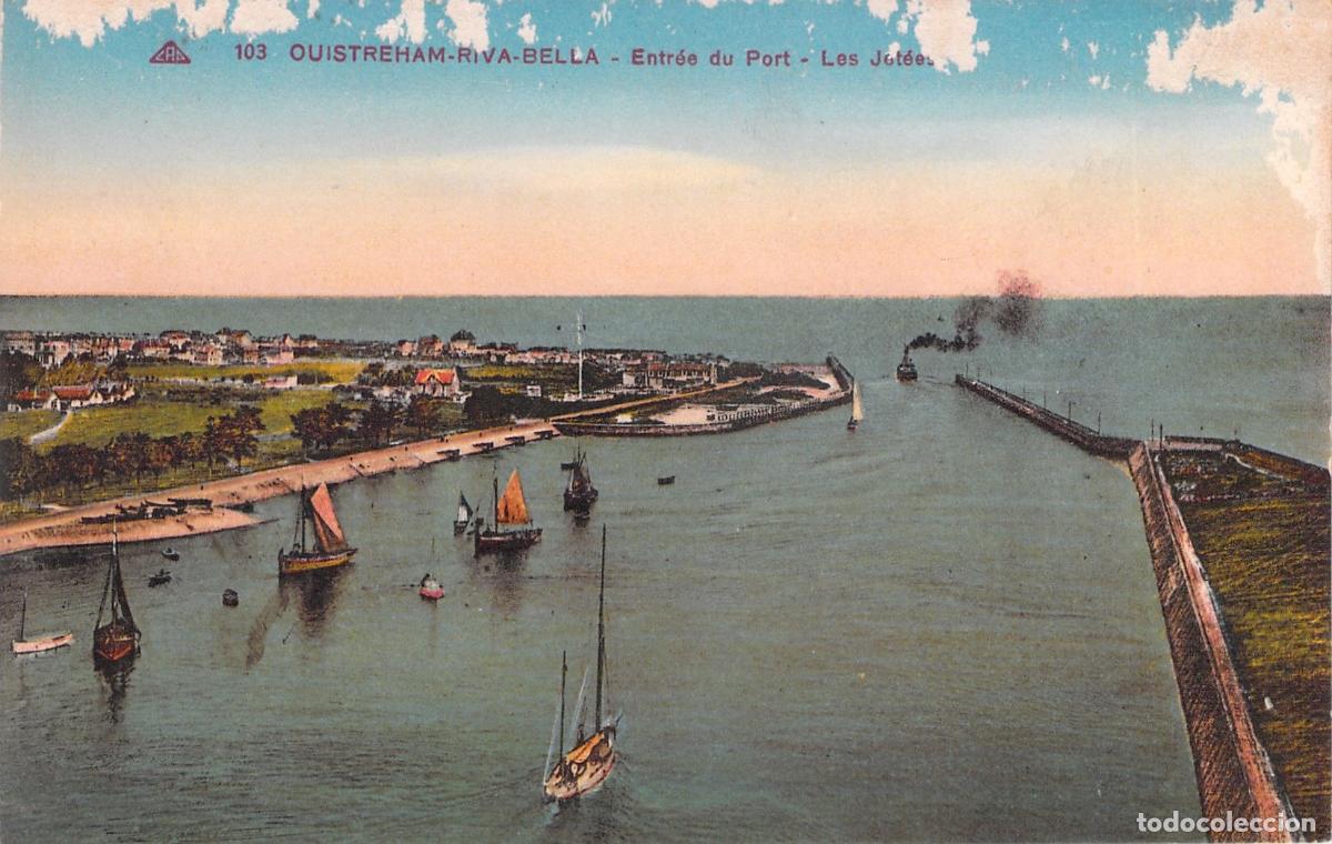 Postales: Postal de Ouistreham-Riva-Bella, Entrada al Puerto y Escolleras, Francia