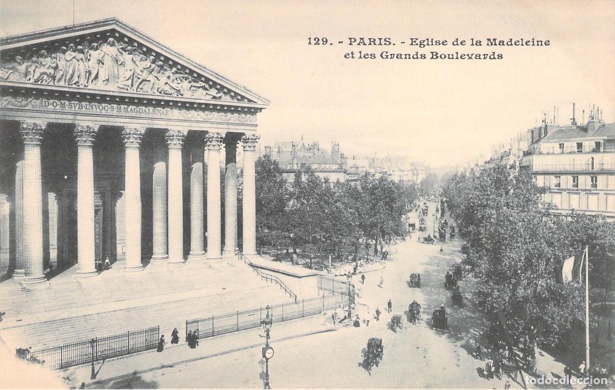 Postales: Postal de la Iglesia de la Madeleine y los Grandes Bulevares en Par&iacute;s
