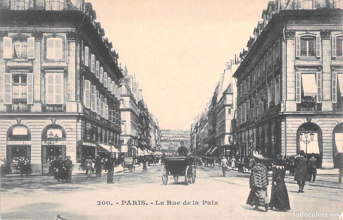Postales: Postal de Par&iacute;s - La Rue de la Paix con Carruajes y Peatones
