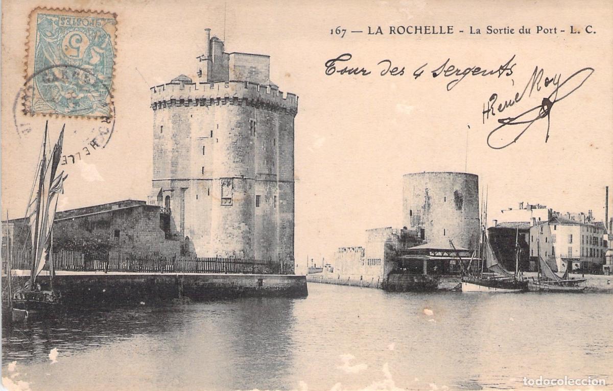 Postales: Postal Antigua de La Rochelle: Salida del Puerto con Torres