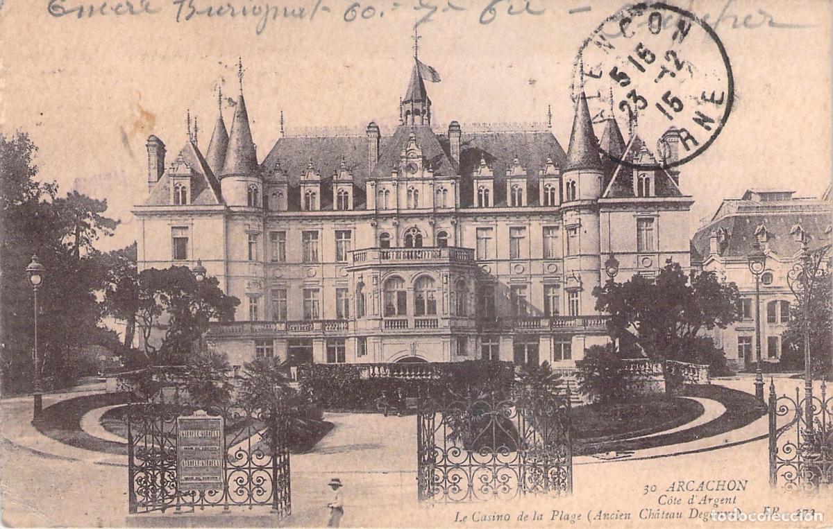 Postales: Postal de Arcachon: Casino de la Plage y Castillo Deganne