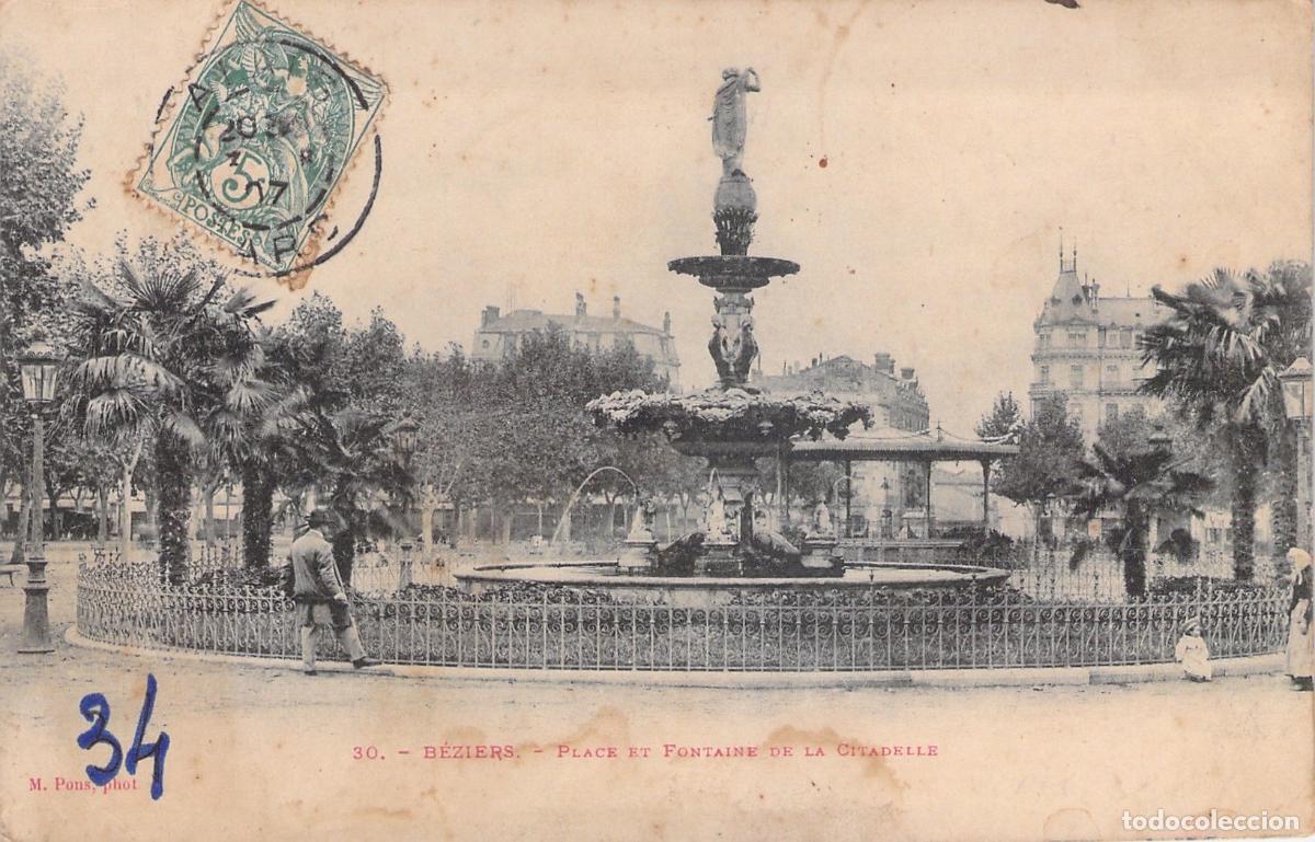 Postales: Postal de B&eacute;ziers: Place et Fontaine de la Citadelle, Francia