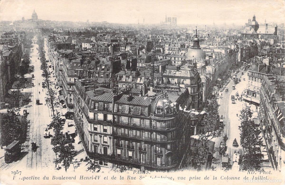 Postcards: Postal de Par&iacute;s Vista de Boulevard Henri-IV y Rue Saint-Antoine