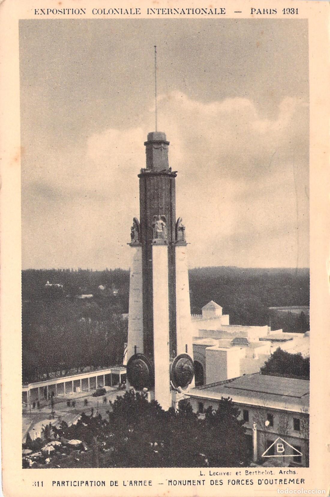 Postales: Postal Exposici&oacute;n Colonial Internacional Par&iacute;s Monumento Fuerzas de Ultramar