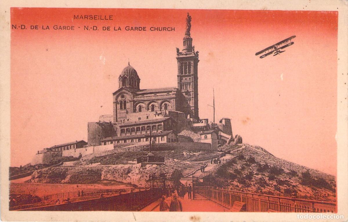 Postales: Postal de Marsella Notre-Dame de la Garde con Biplano