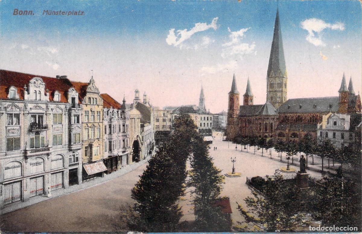 Postales: Postal de la Plaza M&uuml;nsterplatz en Bonn con Bas&iacute;lica