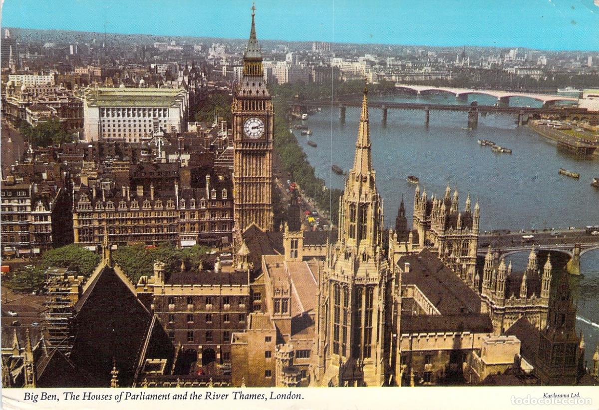 Postales: Postal de Londres con el Big Ben, el Parlamento y el R&iacute;o T&aacute;mesis