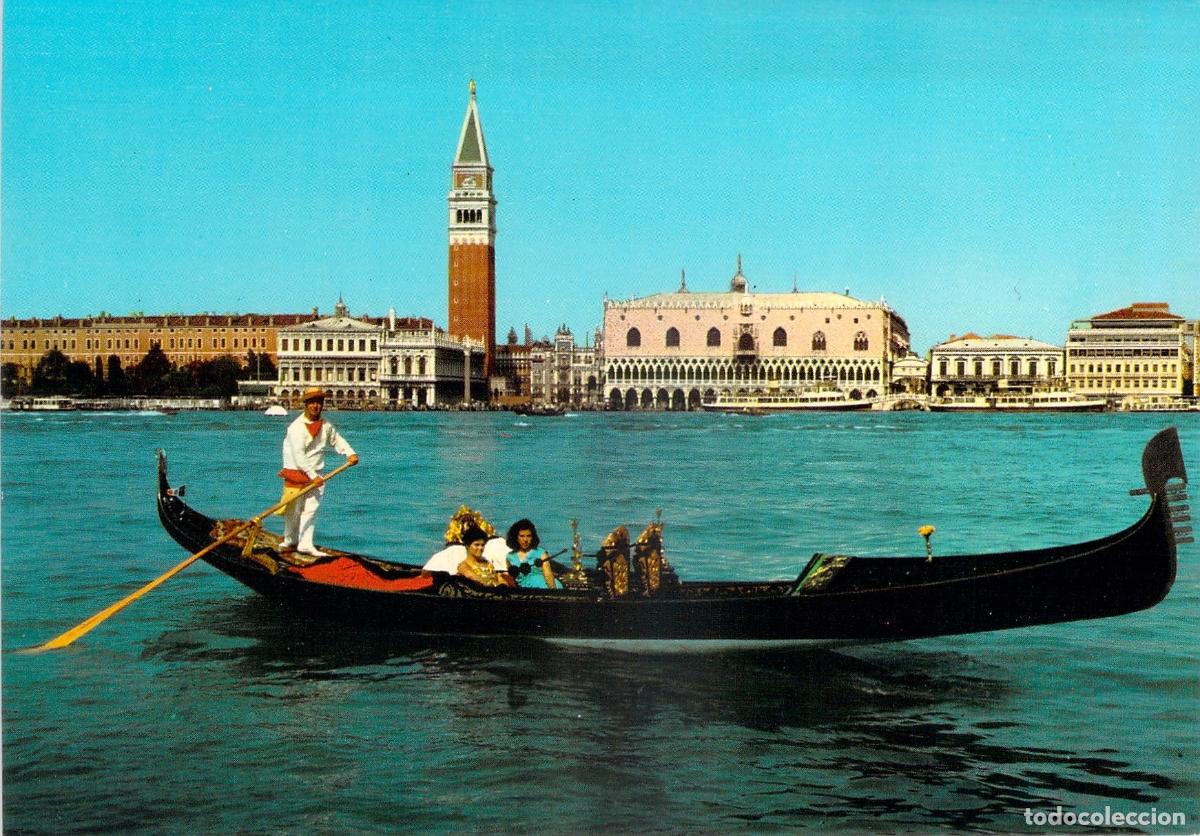 Postales: Postal de Venecia: G&oacute;ndola y Panorama del Bacino di San Marco