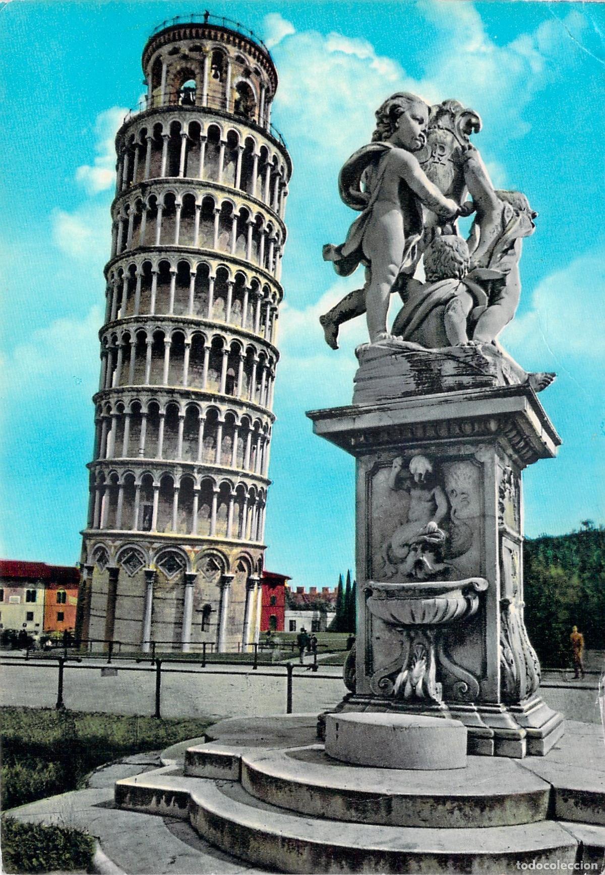 Postales: Postal de la Torre Inclinada de Pisa y Escultura, Italia