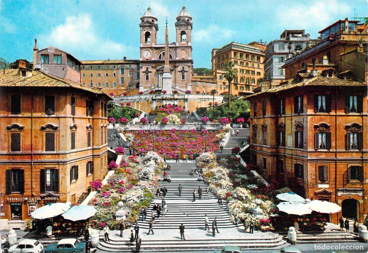Postales: Postal de Roma Piazza di Spagna y Trinit&agrave; dei Monti Italia