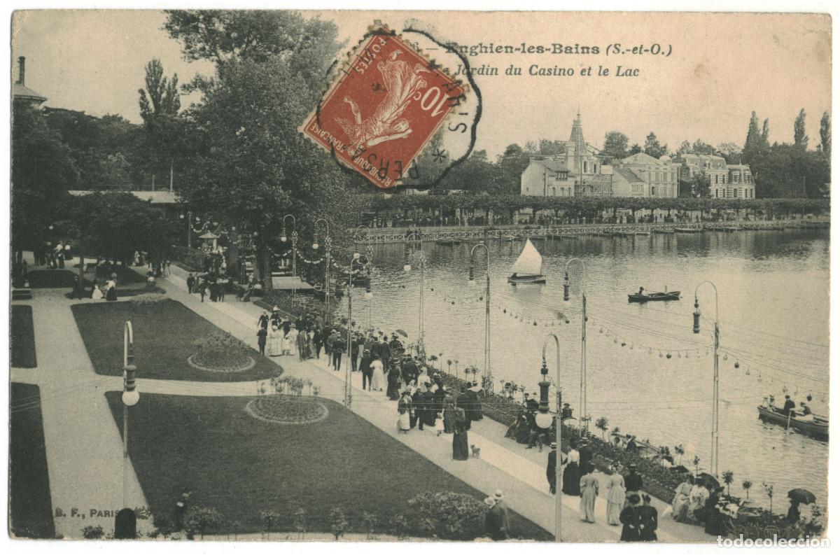 Postales: ENGHIEN-les-BAINS_Jardin du Casino et le Lac_B.F / Teatros Francia