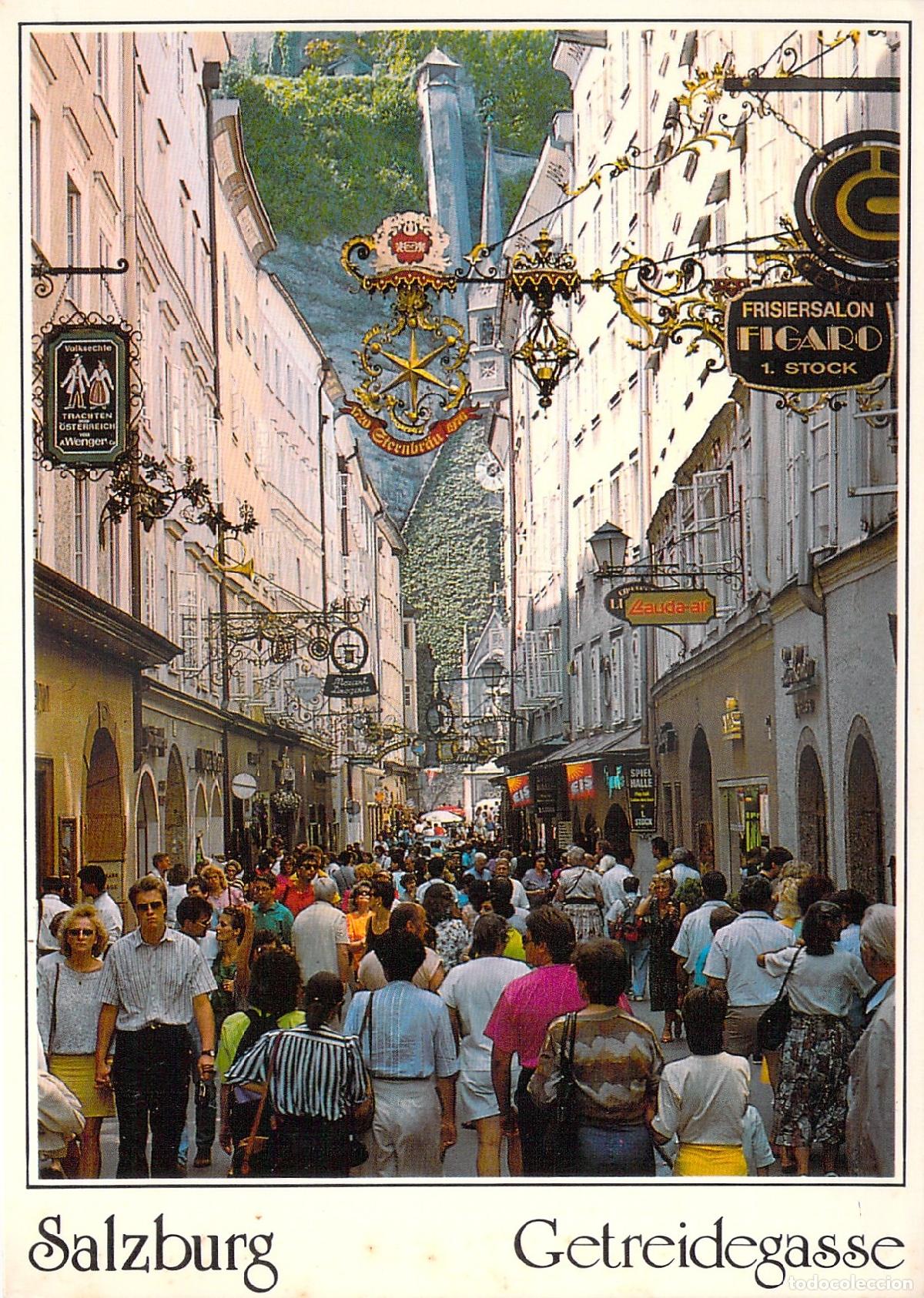 Postales: Postal de la Calle Getreidegasse en Salzburgo, Austria