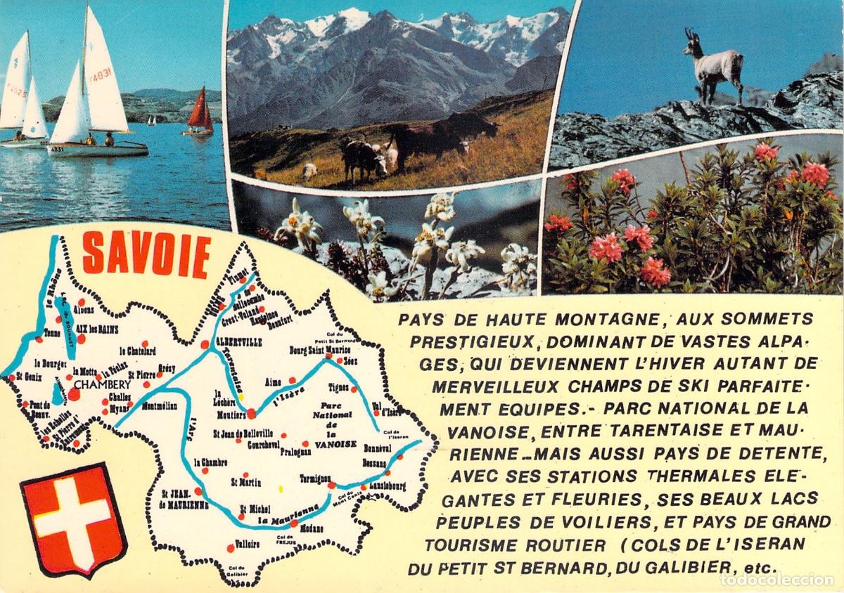 Postales: Tarjeta Postal de Saboya Francia con Mapa y Escenas Alpinas