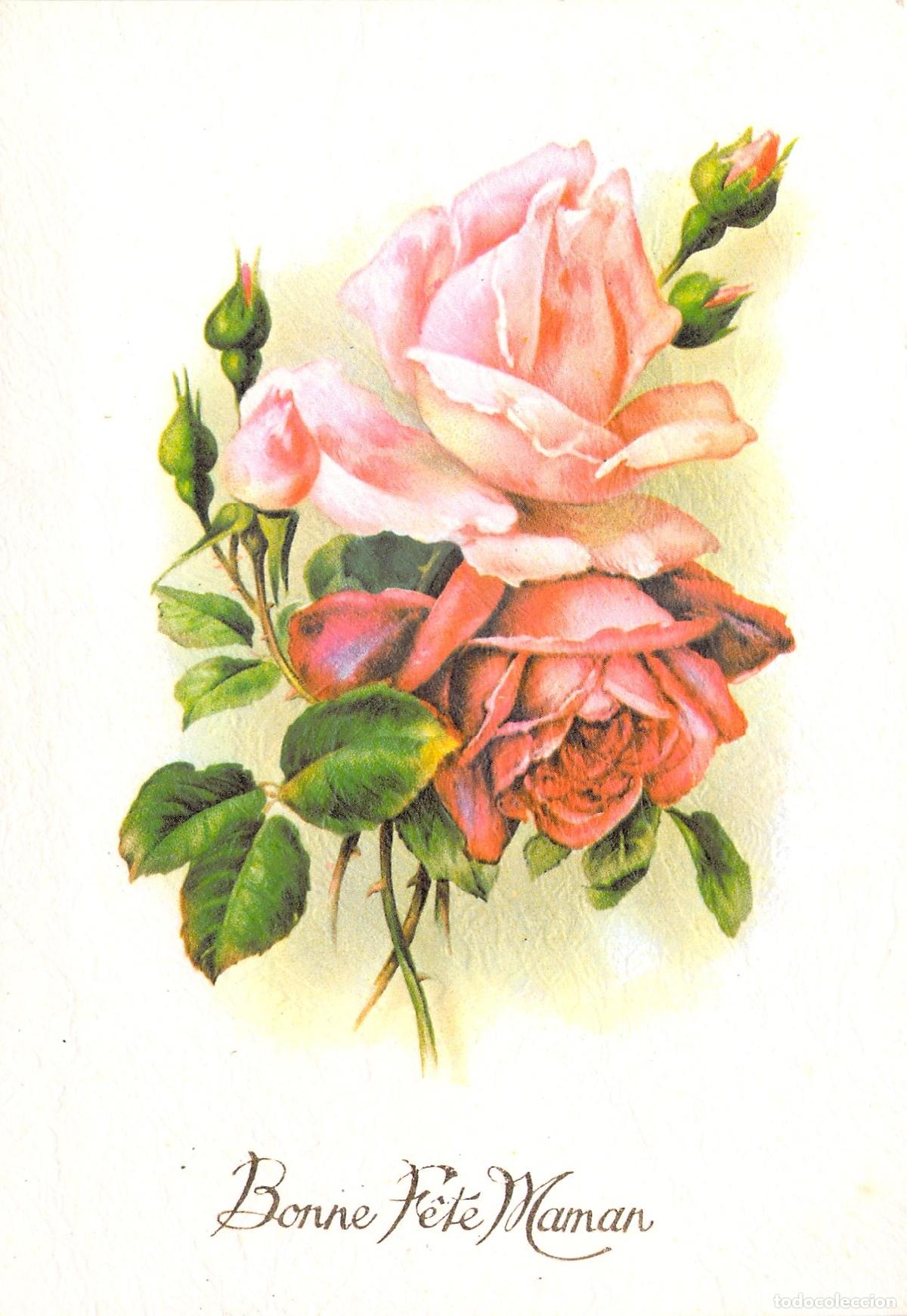 Postales: Postal de Felicitaci&oacute;n Bonne F&ecirc;te Maman con Rosas
