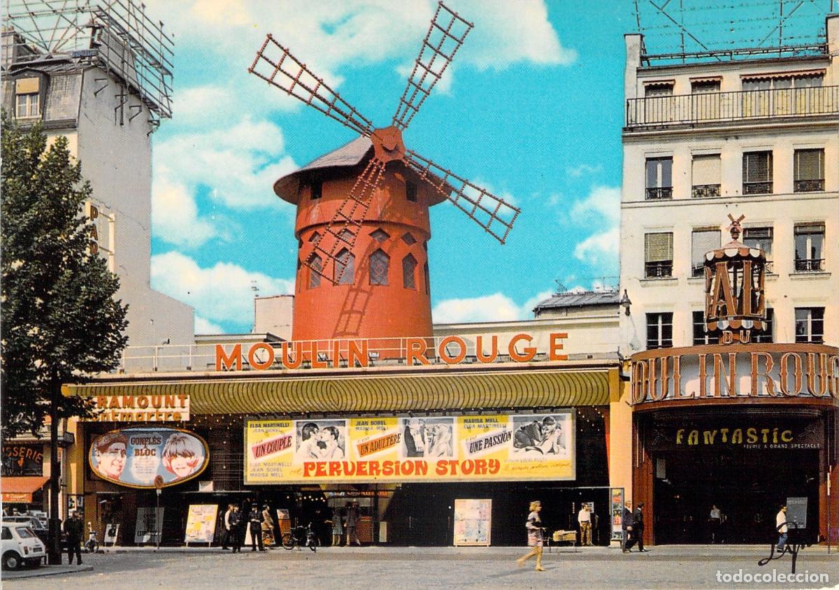 Postales: Postal de Par&iacute;s con el Famoso Moulin Rouge y Cine Paramount