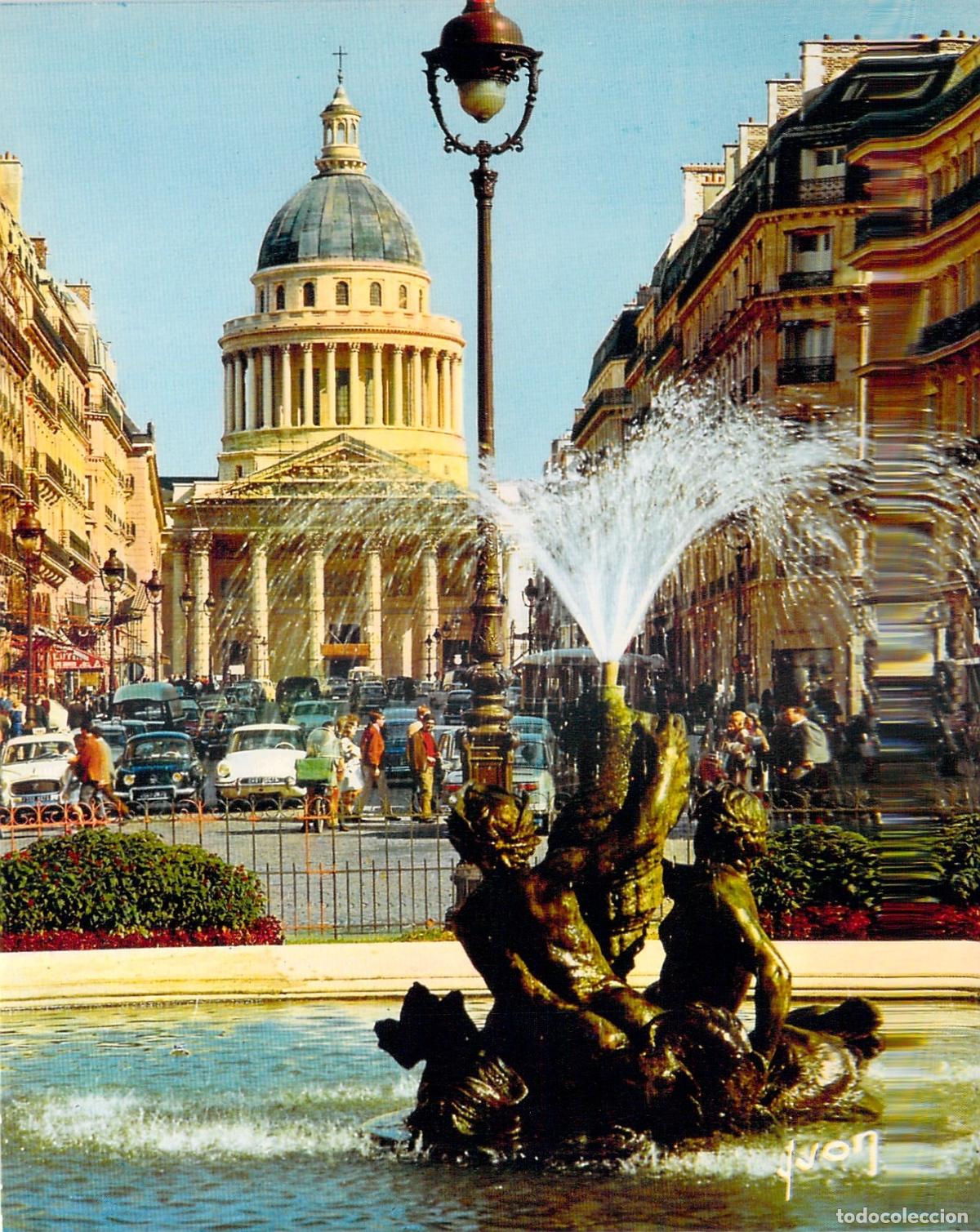 Postales: Postal de Par&iacute;s: El Pante&oacute;n con Fuente en Primer Plano