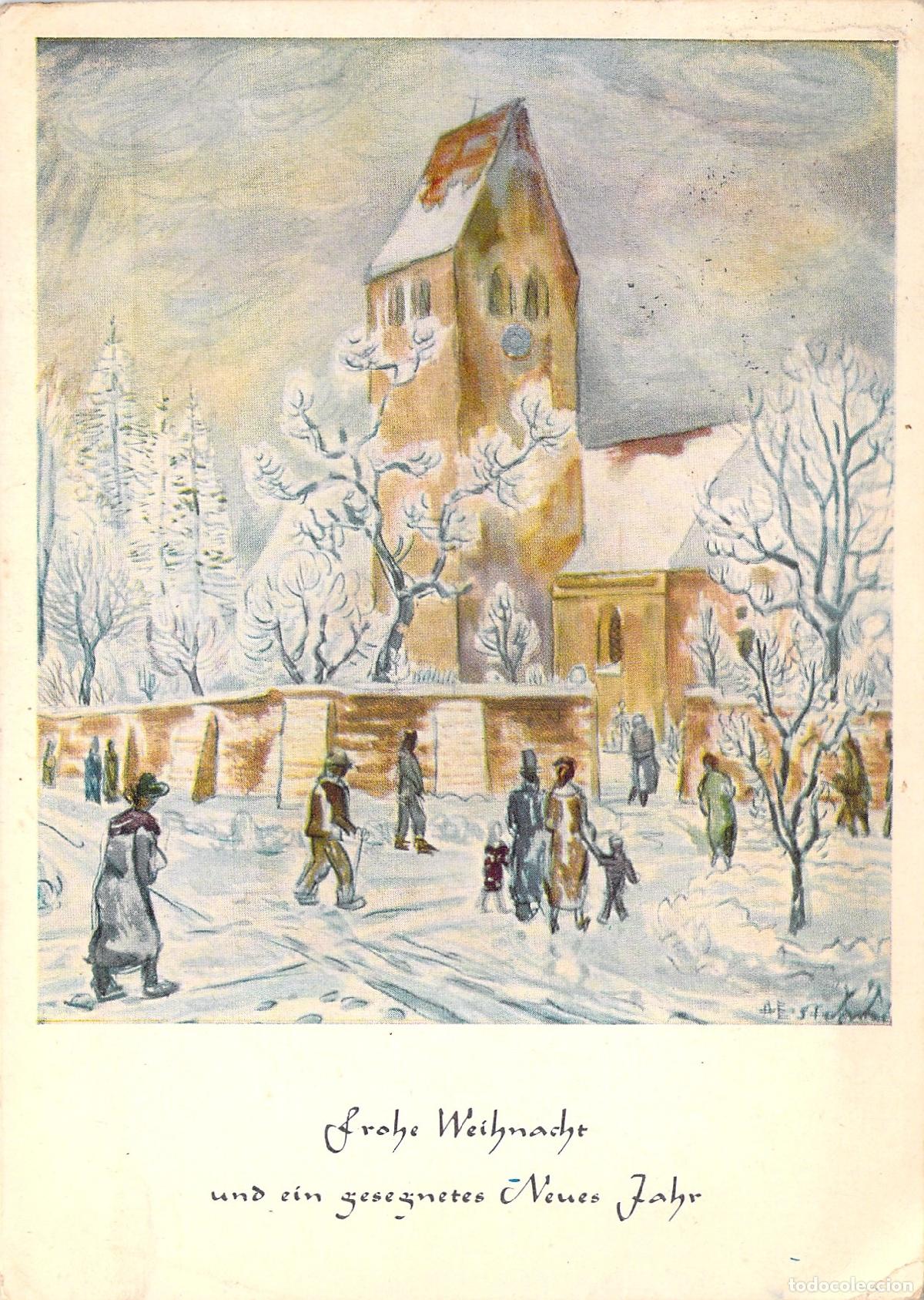 Postales: Postal de Navidad Iglesia en Invierno Pintada con la Boca A.E. Stegmann