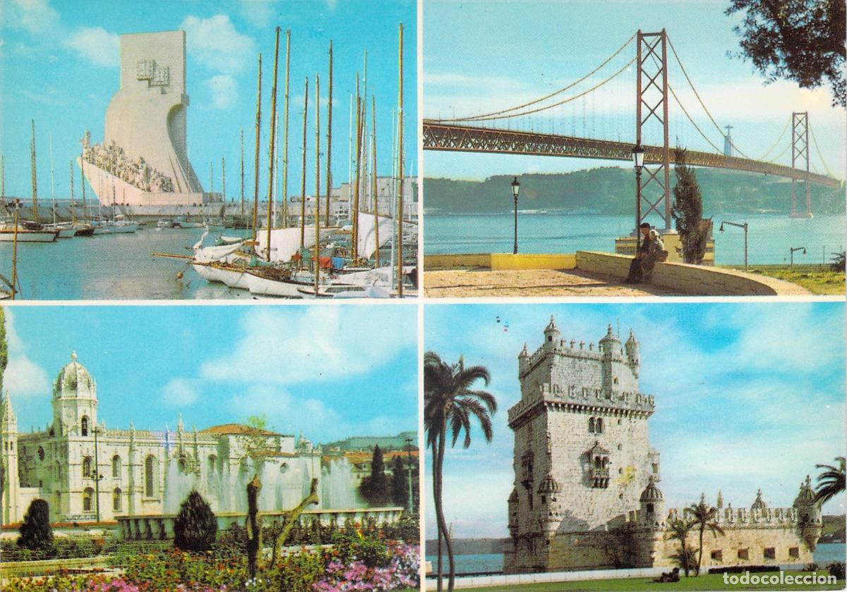 Postales: Postal de Lisboa con Torre de Bel&eacute;m, Jer&oacute;nimos y Puente