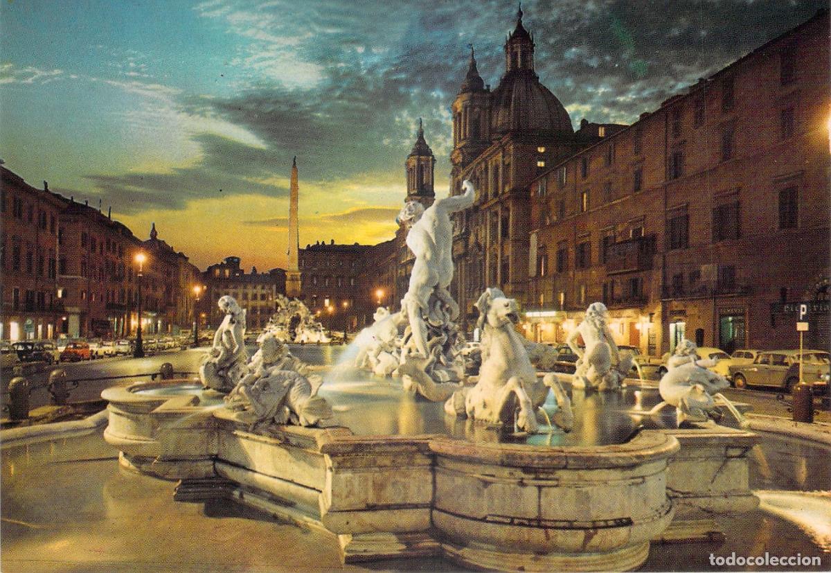 Postais: Postal de Roma con Vista Nocturna de Piazza Navona