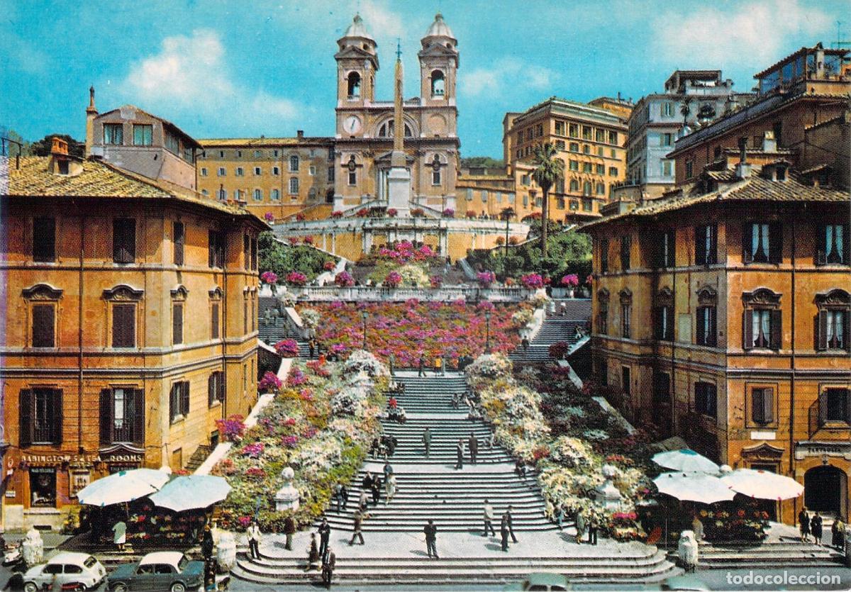 Postais: Postal Roma Plaza de Espa&ntilde;a y Trinit&agrave; dei Monti