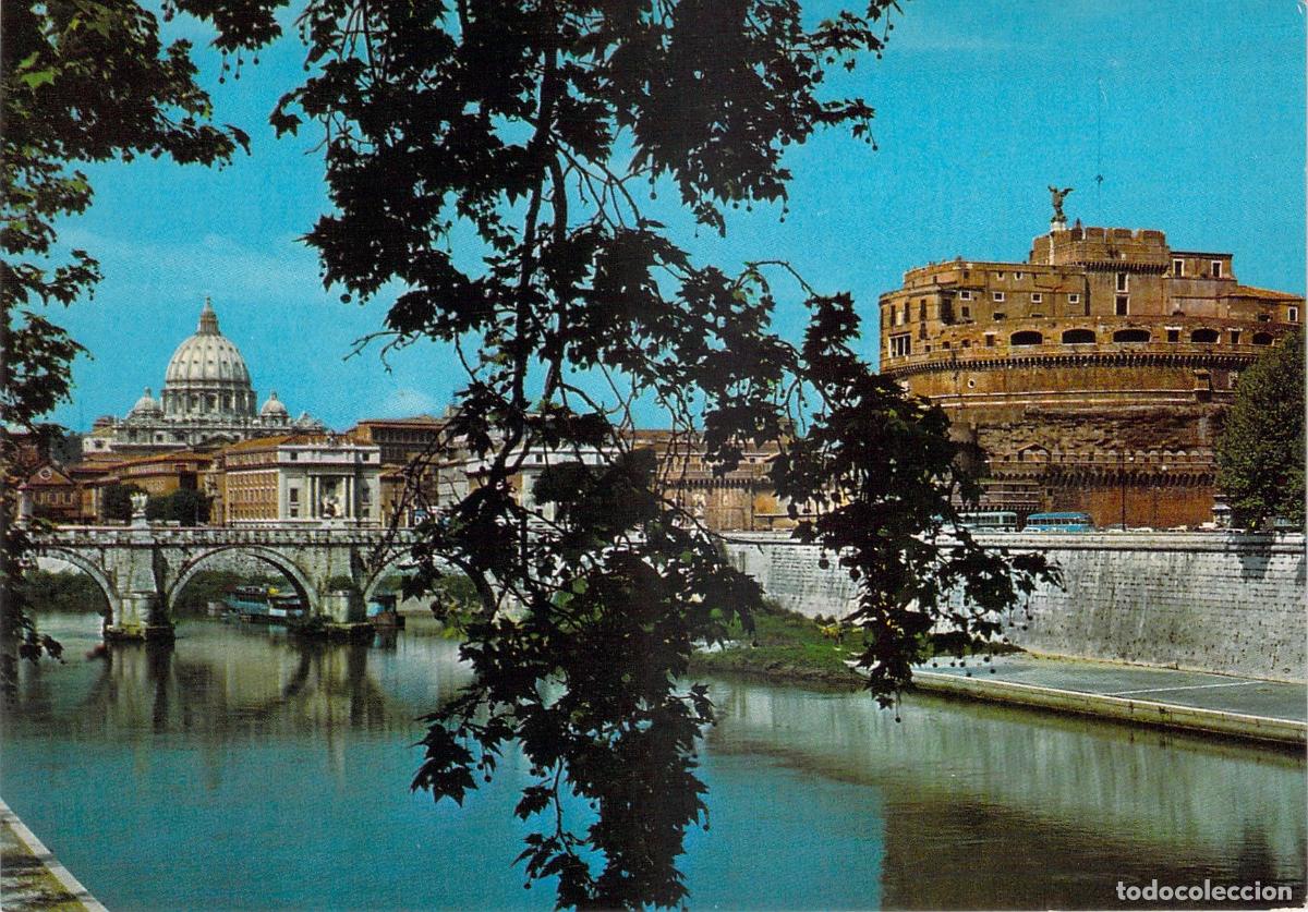 Postais: Postal de Roma - Puente y Castillo de Sant'Angelo con el R&iacute;o T&iacute;ber