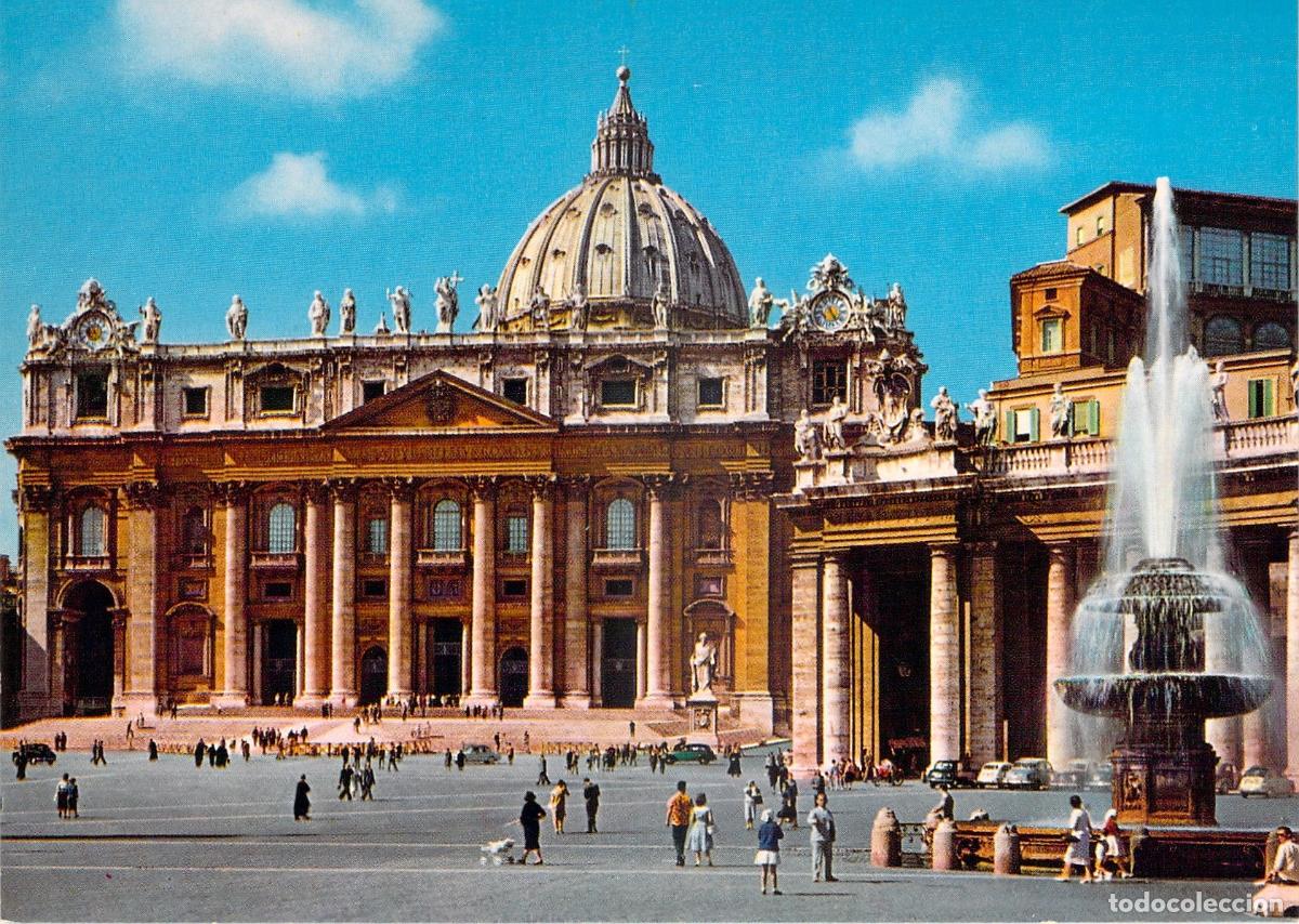 Cartoline: Postal de la Plaza de San Pedro en Roma con Bas&iacute;lica y Fuente