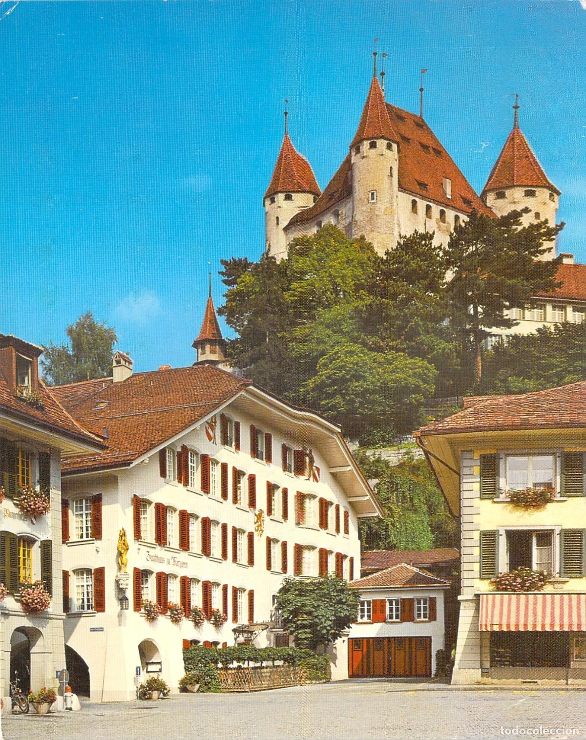 Postales: Postal de Thun Suiza con el Hist&oacute;rico Castillo y Casas Tradicionales