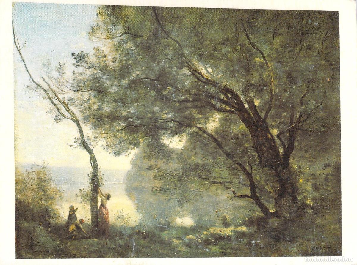 Postales: Postal de Arte: Souvenir de Mortefontaine de Corot, Museo del Louvre