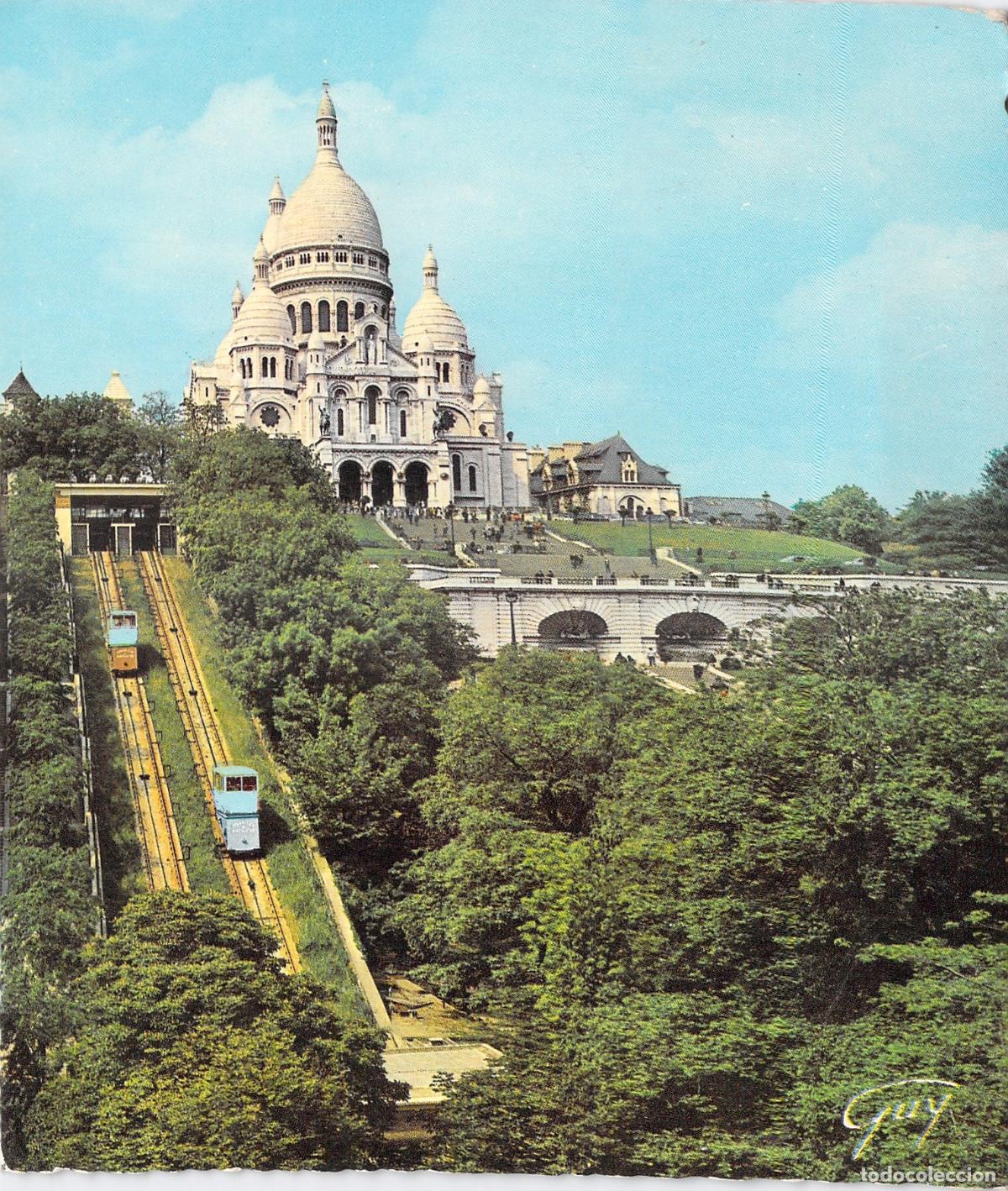 Postales: Postal de la Bas&iacute;lica del Sacr&eacute;-C&oelig;ur de Montmartre y Funicular de Par&iacute;s