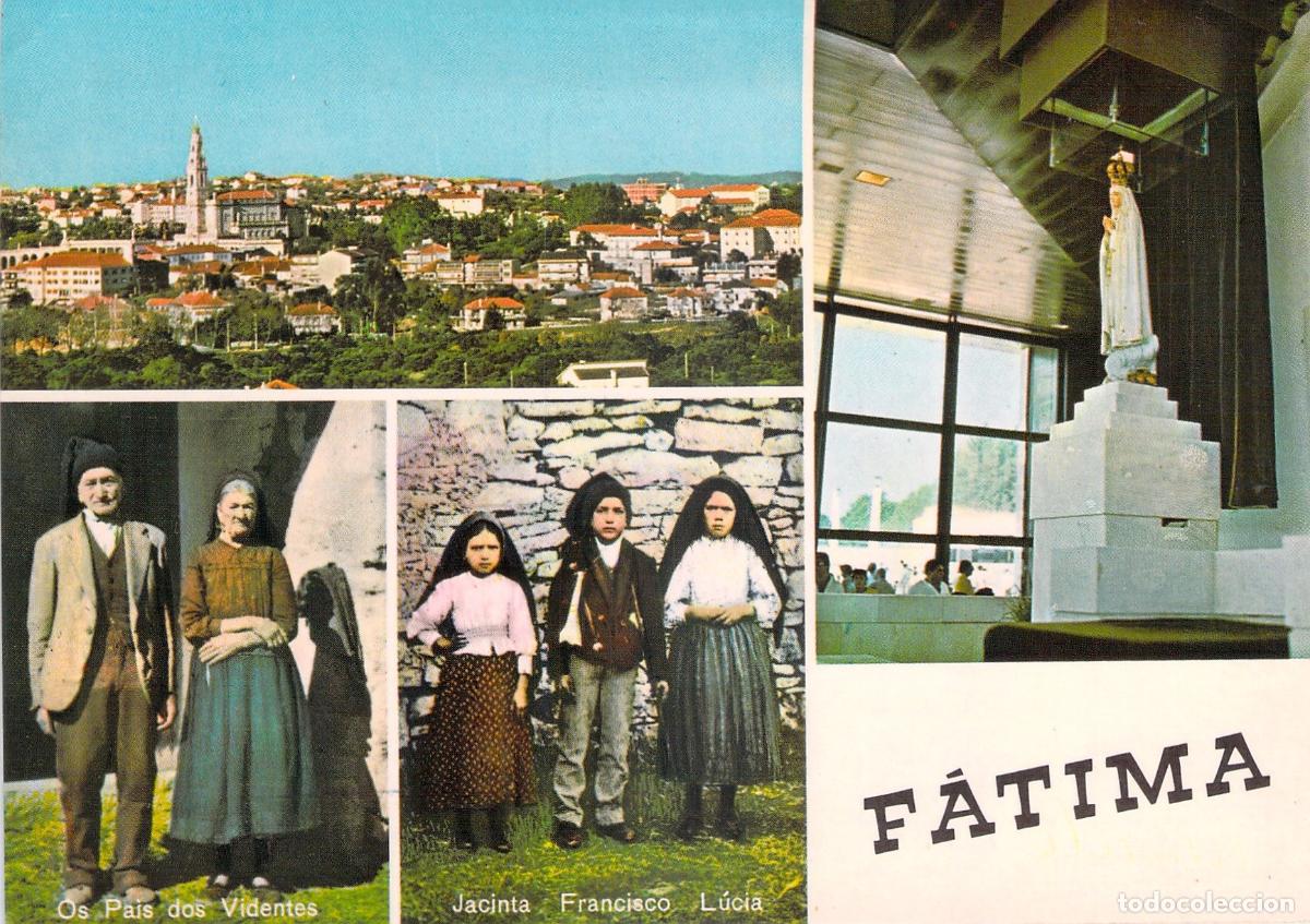 Postales: Postal Tur&iacute;stica de F&aacute;tima con los Tres Pastorcitos y Santuario
