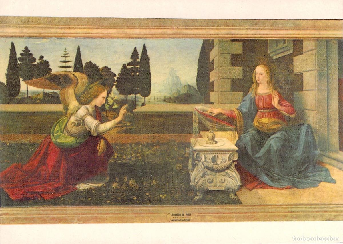 Postales: Postal de Florencia Galer&iacute;a Uffizi La Anunciaci&oacute;n de Leonardo da Vinci